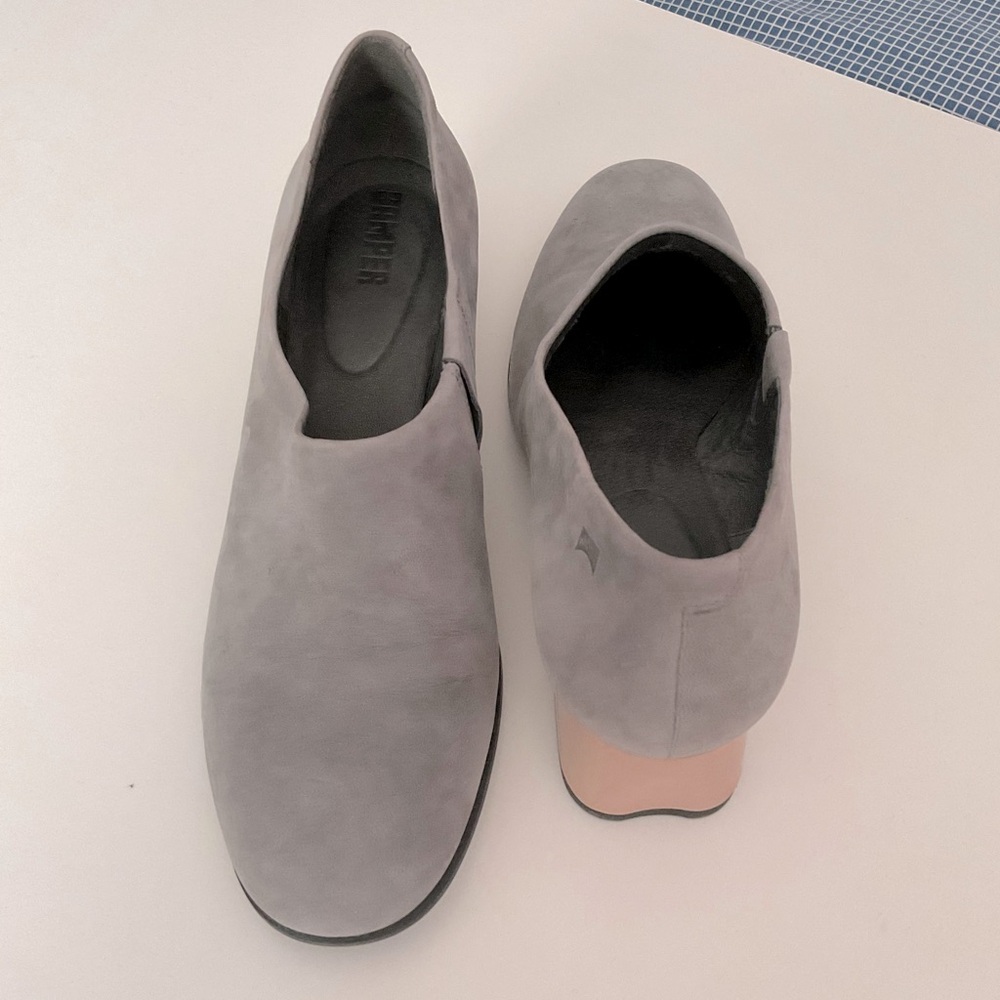 Camper Grey Suede Block Heel Pumps